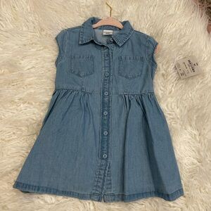 NWT Okie Dokie 18M Blue Denim Jean Short Sleeve Dress Baby Button Pocket